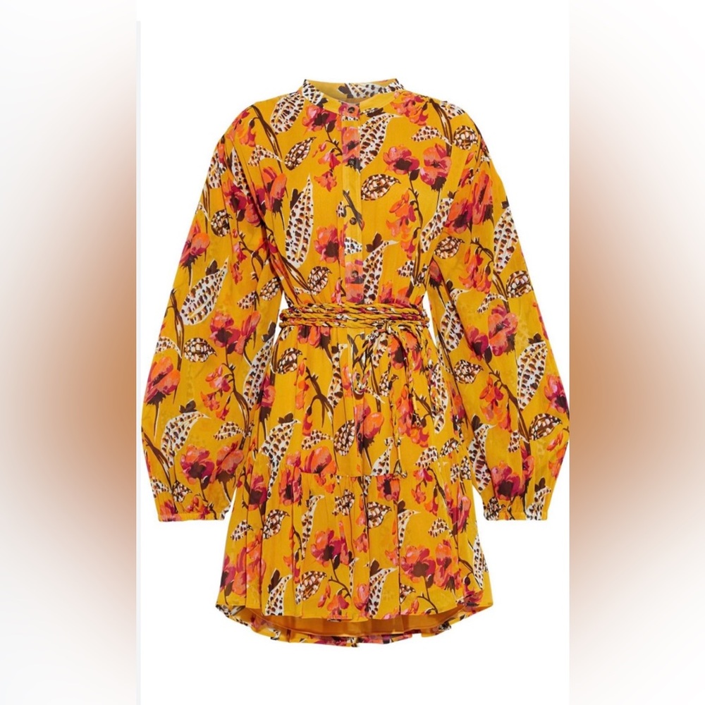 A.L.C. Jen Silk Floral Yellow Dress Size 12 - Picture 4 of 15